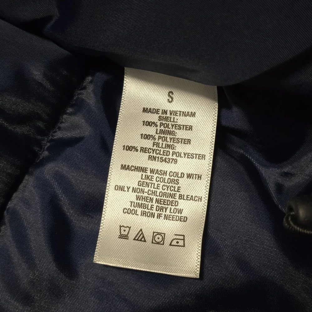 Aeropostale Mens Small Puffer Jacket Navy Blue Coat Recycled Down EUC‎
